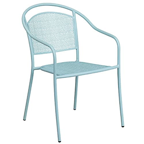 Flash Furniture Commercial Grade 35.5" Square Sky Blue Indoor-Outdoor Steel Patio Table Set with 4 Round Back Chairs