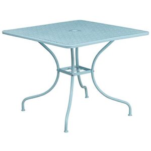 Flash Furniture Commercial Grade 35.5" Square Sky Blue Indoor-Outdoor Steel Patio Table Set with 4 Round Back Chairs