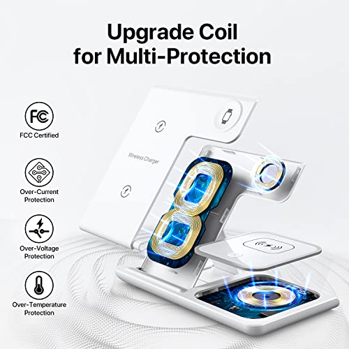 Wireless Charging Station, 3 in 1 Wireless Charger Stand, Fast Wireless Charging Dock for iPhone 14/13/12/11/Pro/X/Max/XS/XR/8/Plus, for Apple Watch7/6/5/4/3/2/SE, for Airpods 3/2/Pro(White)