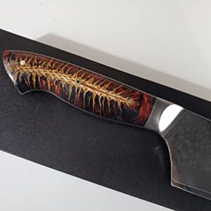 Custom VG10 Damascus chef knife Hybrid Santoku 9" White Silver cast pine cone handle, kitchen knife w/ 67 layer SS Damascus (Red silver)