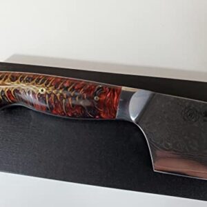 Custom VG10 Damascus chef knife Hybrid Santoku 9" White Silver cast pine cone handle, kitchen knife w/ 67 layer SS Damascus (Red silver)