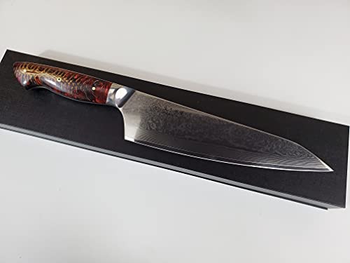 Custom VG10 Damascus chef knife Hybrid Santoku 9" White Silver cast pine cone handle, kitchen knife w/ 67 layer SS Damascus (Red silver)