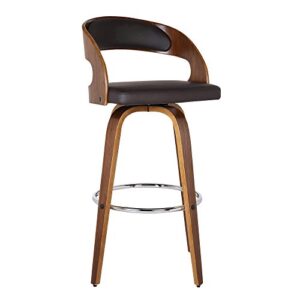 armen living shelly 26″ counter height barstool in brown faux leather and walnut wood finish