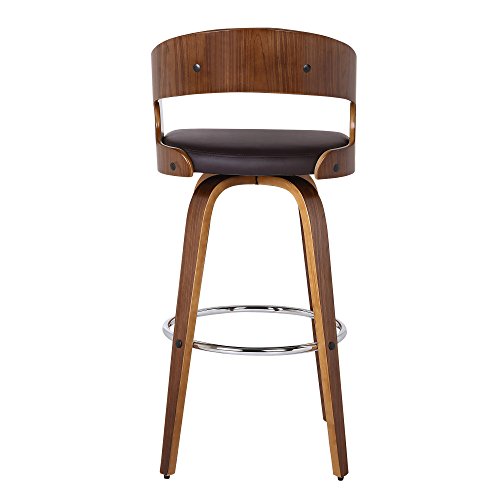 Armen Living Shelly 26" Counter Height Barstool in Brown Faux Leather and Walnut Wood Finish