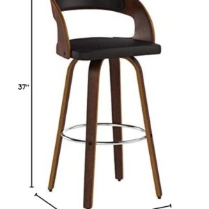 Armen Living Shelly 26" Counter Height Barstool in Brown Faux Leather and Walnut Wood Finish