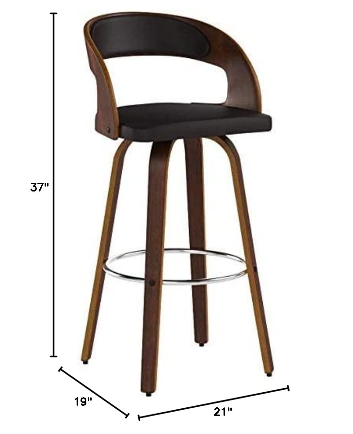 Armen Living Shelly 26" Counter Height Barstool in Brown Faux Leather and Walnut Wood Finish