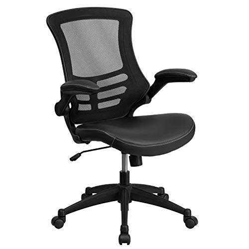 Flash Furniture Kelista Desk Chair with Wheels | Swivel Chair with Mid-Back Black Mesh and LeatherSoft Seat for Home Office and Desk