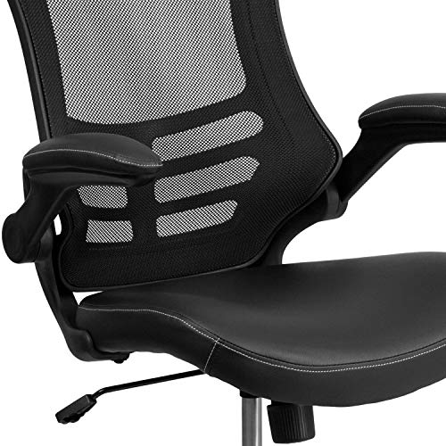 Flash Furniture Kelista Desk Chair with Wheels | Swivel Chair with Mid-Back Black Mesh and LeatherSoft Seat for Home Office and Desk