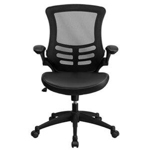 Flash Furniture Kelista Desk Chair with Wheels | Swivel Chair with Mid-Back Black Mesh and LeatherSoft Seat for Home Office and Desk