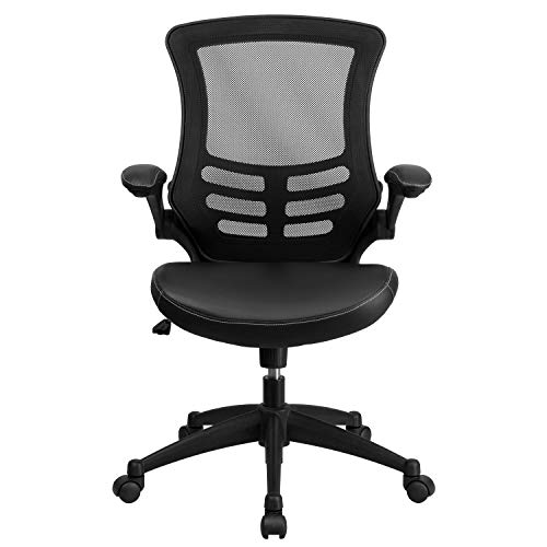 Flash Furniture Kelista Desk Chair with Wheels | Swivel Chair with Mid-Back Black Mesh and LeatherSoft Seat for Home Office and Desk