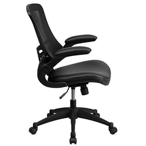 Flash Furniture Kelista Desk Chair with Wheels | Swivel Chair with Mid-Back Black Mesh and LeatherSoft Seat for Home Office and Desk