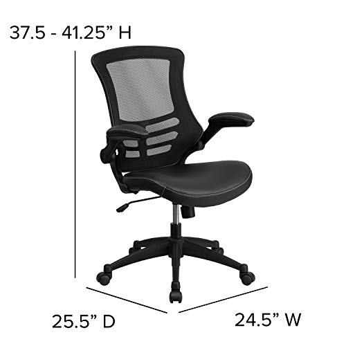 Flash Furniture Kelista Desk Chair with Wheels | Swivel Chair with Mid-Back Black Mesh and LeatherSoft Seat for Home Office and Desk