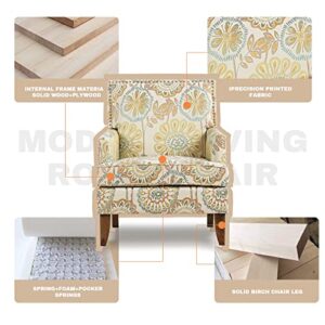 Vaztrlus Accent Chairs Living Room Floral Print Fabric Club Chair Tufted Wingback Chair Reading Arm Reading Chairs for Bedroom Comfy(Beige Yellow)