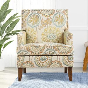 Vaztrlus Accent Chairs Living Room Floral Print Fabric Club Chair Tufted Wingback Chair Reading Arm Reading Chairs for Bedroom Comfy(Beige Yellow)