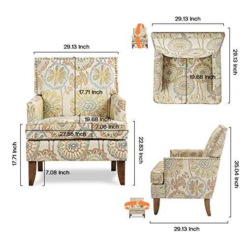 Vaztrlus Accent Chairs Living Room Floral Print Fabric Club Chair Tufted Wingback Chair Reading Arm Reading Chairs for Bedroom Comfy(Beige Yellow)