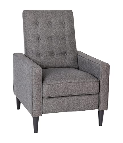 Flash Furniture Ezra Pushback Recliner - Mid-Century Modern Gray Fabric Upholstery - Button Tufted Back - Residential & Commercial Use Grey