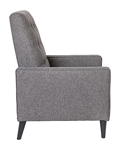 Flash Furniture Ezra Pushback Recliner - Mid-Century Modern Gray Fabric Upholstery - Button Tufted Back - Residential & Commercial Use Grey