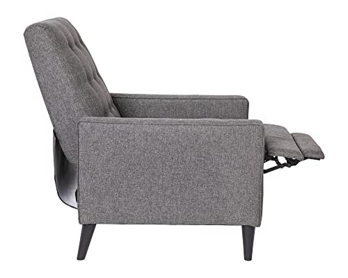 Flash Furniture Ezra Pushback Recliner - Mid-Century Modern Gray Fabric Upholstery - Button Tufted Back - Residential & Commercial Use Grey