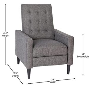 Flash Furniture Ezra Pushback Recliner - Mid-Century Modern Gray Fabric Upholstery - Button Tufted Back - Residential & Commercial Use Grey