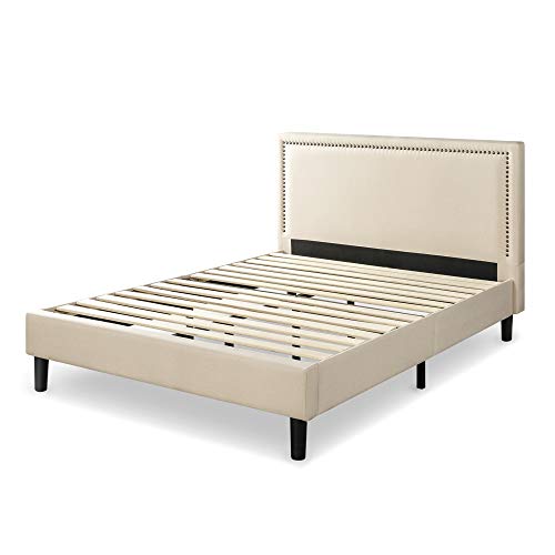 ZINUS Julio Upholstered Platform Bed Frame / Mattress Foundation / Nailhead Platform Bed Frame / Wood Slat Support / No Box Spring Needed / Easy Assembly, Queen