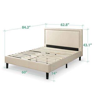 ZINUS Julio Upholstered Platform Bed Frame / Mattress Foundation / Nailhead Platform Bed Frame / Wood Slat Support / No Box Spring Needed / Easy Assembly, Queen