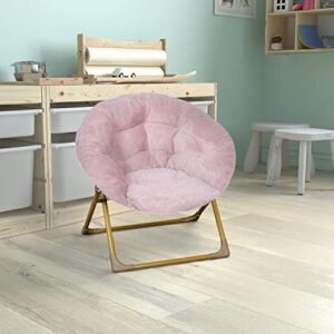 flash furniture gwen oversize folding saucer chair – blush faux fur moon chair – soft gold metal frame – 23″ portable folding chair – for dorm and bedroom