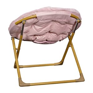 Flash Furniture Gwen Oversize Folding Saucer Chair - Blush Faux Fur Moon Chair - Soft Gold Metal Frame - 23" Portable Folding Chair - For Dorm and Bedroom