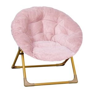 Flash Furniture Gwen Oversize Folding Saucer Chair - Blush Faux Fur Moon Chair - Soft Gold Metal Frame - 23" Portable Folding Chair - For Dorm and Bedroom