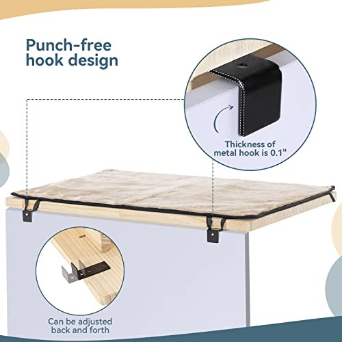 Cat Window Perch, Fit for 2 Cats, Natural Wood with Removable Fleece Mat Space Saving Cat Window Seat for Cats