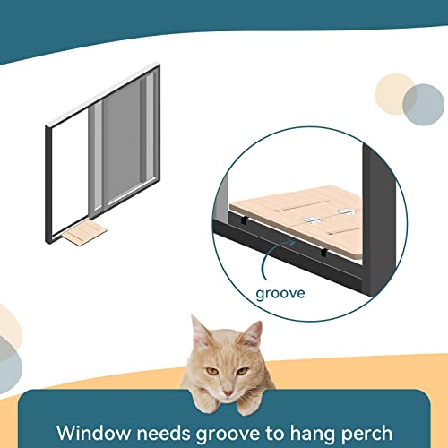 Cat Window Perch, Fit for 2 Cats, Natural Wood with Removable Fleece Mat Space Saving Cat Window Seat for Cats