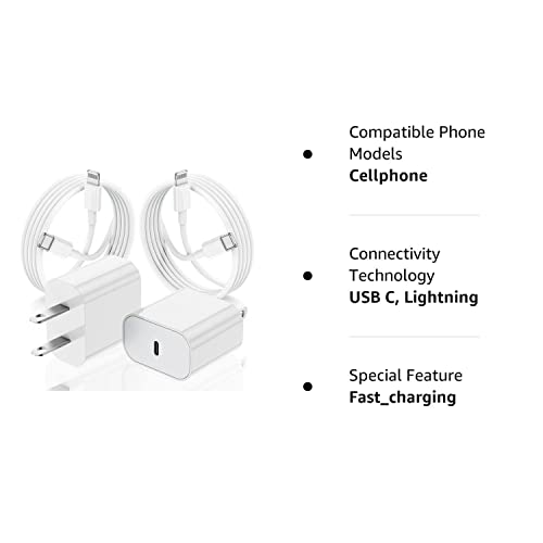 iPhone Fast Charger Block, [MFi Certified] 2Pack Wall Charger Plug and USB C to Lightning Cable Cord 6ft, Apple 14 Pro Charging Power Adapter Cube Brick for iPhone 14 Pro Max/13 Mini/12/11/8Plus,iPad