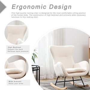 KINFFICT Small Rocking Accent Chair, Uplostered Glider Rocker Armchair for Baby Nursery, Comfy Side Chair for Living Room, Bedroom (Beige), 32D x 26W x 37H in