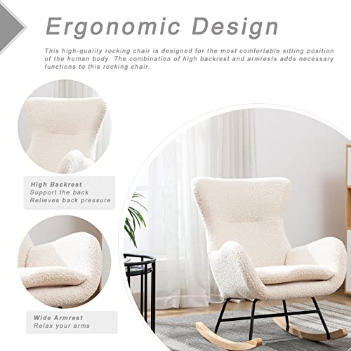 KINFFICT Small Rocking Accent Chair, Uplostered Glider Rocker Armchair for Baby Nursery, Comfy Side Chair for Living Room, Bedroom (Beige), 32D x 26W x 37H in