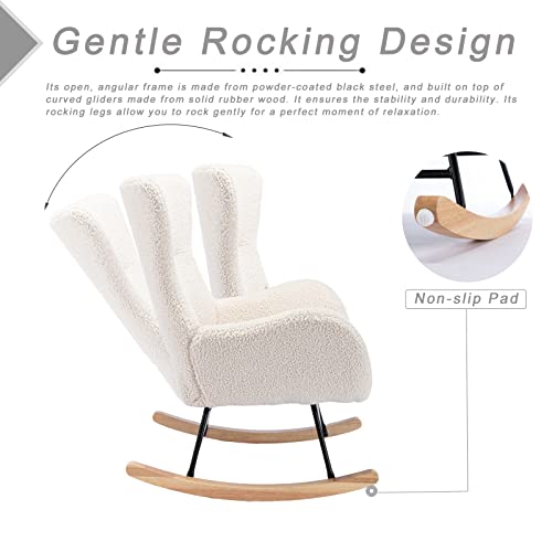 KINFFICT Small Rocking Accent Chair, Uplostered Glider Rocker Armchair for Baby Nursery, Comfy Side Chair for Living Room, Bedroom (Beige), 32D x 26W x 37H in