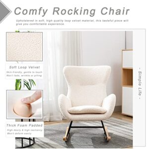 KINFFICT Small Rocking Accent Chair, Uplostered Glider Rocker Armchair for Baby Nursery, Comfy Side Chair for Living Room, Bedroom (Beige), 32D x 26W x 37H in