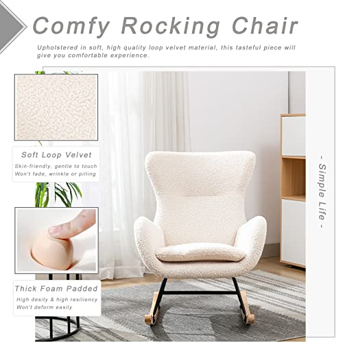 KINFFICT Small Rocking Accent Chair, Uplostered Glider Rocker Armchair for Baby Nursery, Comfy Side Chair for Living Room, Bedroom (Beige), 32D x 26W x 37H in