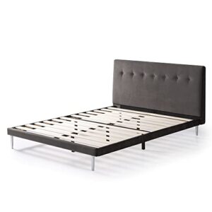 ZINUS Taylor Velvet Upholstered Platform Bed Frame / Velvet Bed Frame / No Box Spring Needed / Easy Assembly, Charcoal, King