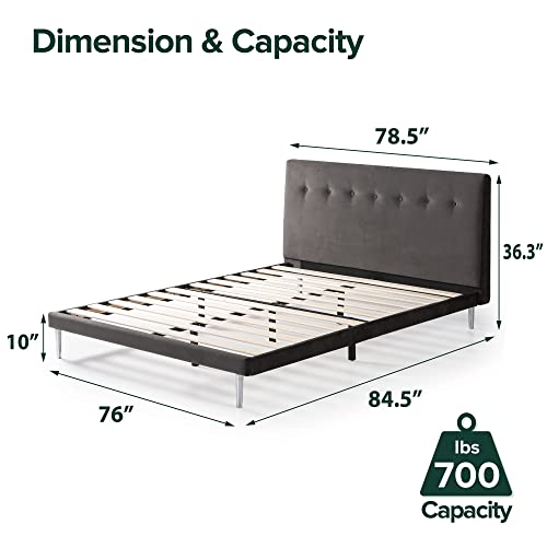 ZINUS Taylor Velvet Upholstered Platform Bed Frame / Velvet Bed Frame / No Box Spring Needed / Easy Assembly, Charcoal, King