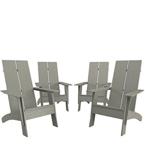 Flash Furniture Set of 4 Sawyer Modern 2-Slat Back Adirondack Chairs - Gray All-Weather Poly Resin Lounge Chairs