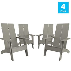 Flash Furniture Set of 4 Sawyer Modern 2-Slat Back Adirondack Chairs - Gray All-Weather Poly Resin Lounge Chairs