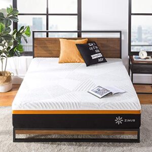 ZINUS 12 Inch Cooling Copper Adaptive Pocket Spring Hybrid Mattress, Queen & Suzanne 37 Inch Metal and Wood Platform Bed Frame/No Box Spring Needed, Chestnut Brown, Queen