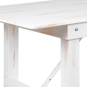 Flash Furniture HERCULES Series 8' x 40" Antique Rustic White Folding Farm Table and Six Bench Set