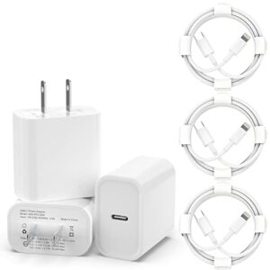 3 pack iphone fast charger [apple mfi certified], 20w pd usb c wall charger adapter with 3 pack 6ft type c to lightning cable compatible with iphone 14/13/13 pro/12/12 mini/pro/pro max and more-white