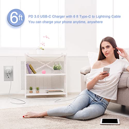 3 Pack iPhone Fast Charger [Apple MFi Certified], 20W PD USB C Wall Charger Adapter with 3 Pack 6FT Type C to Lightning Cable Compatible with iPhone 14/13/13 Pro/12/12 Mini/Pro/Pro Max and More-White