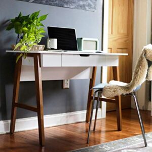 nathan james parker modern home office, small writing, computer or laptop desk with drawer, white/brown