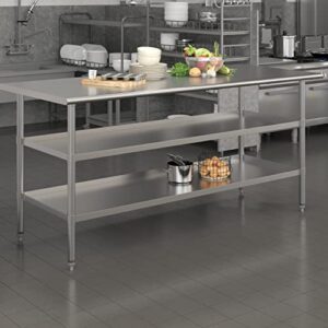 flash furniture stainless steel 18 gauge work table with 2 undershelves – 72″ w x 30″ d x 34.5″ h, nsf
