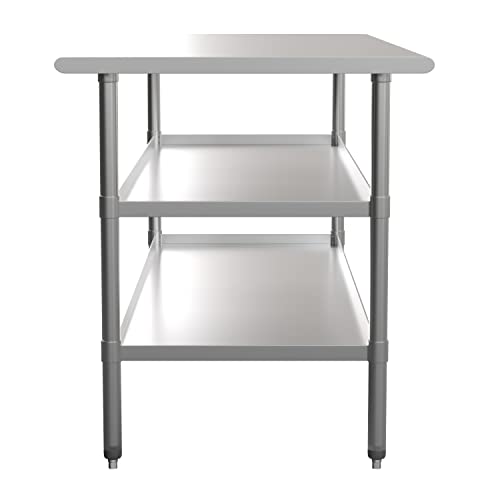 Flash Furniture Stainless Steel 18 Gauge Work Table with 2 Undershelves - 72" W x 30" D x 34.5" H, NSF