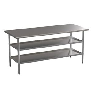 Flash Furniture Stainless Steel 18 Gauge Work Table with 2 Undershelves - 72" W x 30" D x 34.5" H, NSF