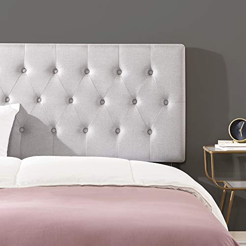 ZINUS Trina Upholstered Headboard/Button Tufted Upholstery/Adjustable Height/Easy Assembly, Light Grey, Full & 14 Inch SmartBase Headboard or Footboard Brackets, Set of 2