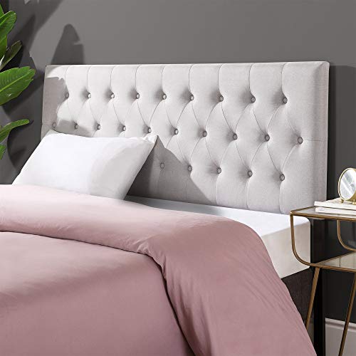 ZINUS Trina Upholstered Headboard/Button Tufted Upholstery/Adjustable Height/Easy Assembly, Light Grey, Full & 14 Inch SmartBase Headboard or Footboard Brackets, Set of 2